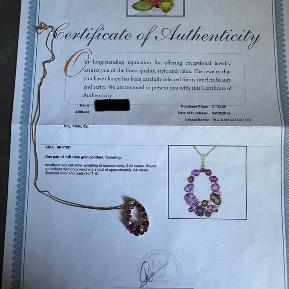 Elegant Effy amethyst and diamond necklace set in 14k rose gold - Picture 3 of 4